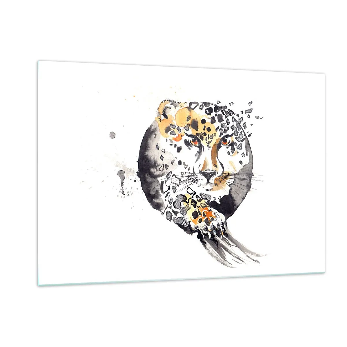 Cuadro sobre vidrio - Impresiones sobre Vidrio - Leopardo en una composición dinámica y abstracta. - 120x80cm - Belleza depredadora - Decoración de pared moderna para salón y dormitorio ARTTOR