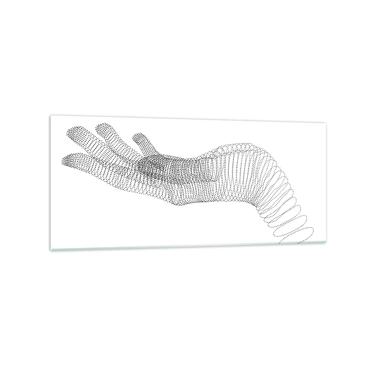 Cuadro sobre vidrio - Impresiones sobre Vidrio - Una ilustración minimalista de una mano hecha de puntos negros sobre un fondo blanco. - 120x50cm - Mano elástica - Decoración de pared moderna para salón y dormitorio ARTTOR
