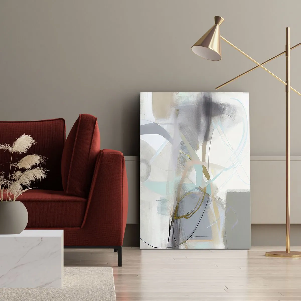 Cuadro sobre lienzo - Impresión de Imagen - Abstracción pastel con líneas delicadas. - 80x120cm - Abstracción brumosa - Decoración de pared moderna para salón y dormitorio ARTTOR