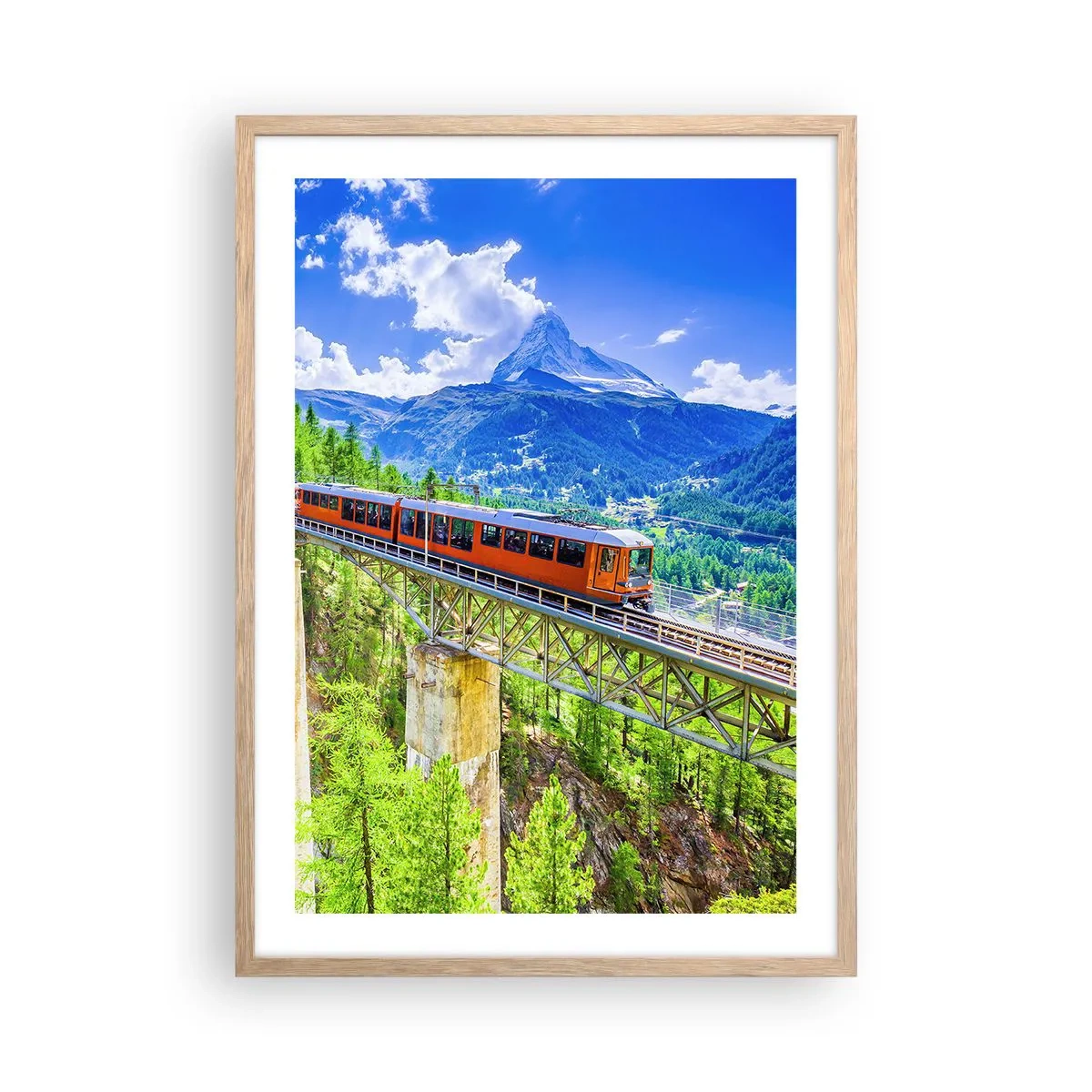 Póster en marco roble claro - Ferrocarril a los Alpes - 50x70 cm