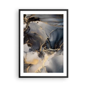 Póster en marco negro - Una composición abstracta en tonos oscuros con acentos dorados. - 50x70cm - La vida de una piedra - Decoración de pared moderna para salón y dormitorio ARTTOR