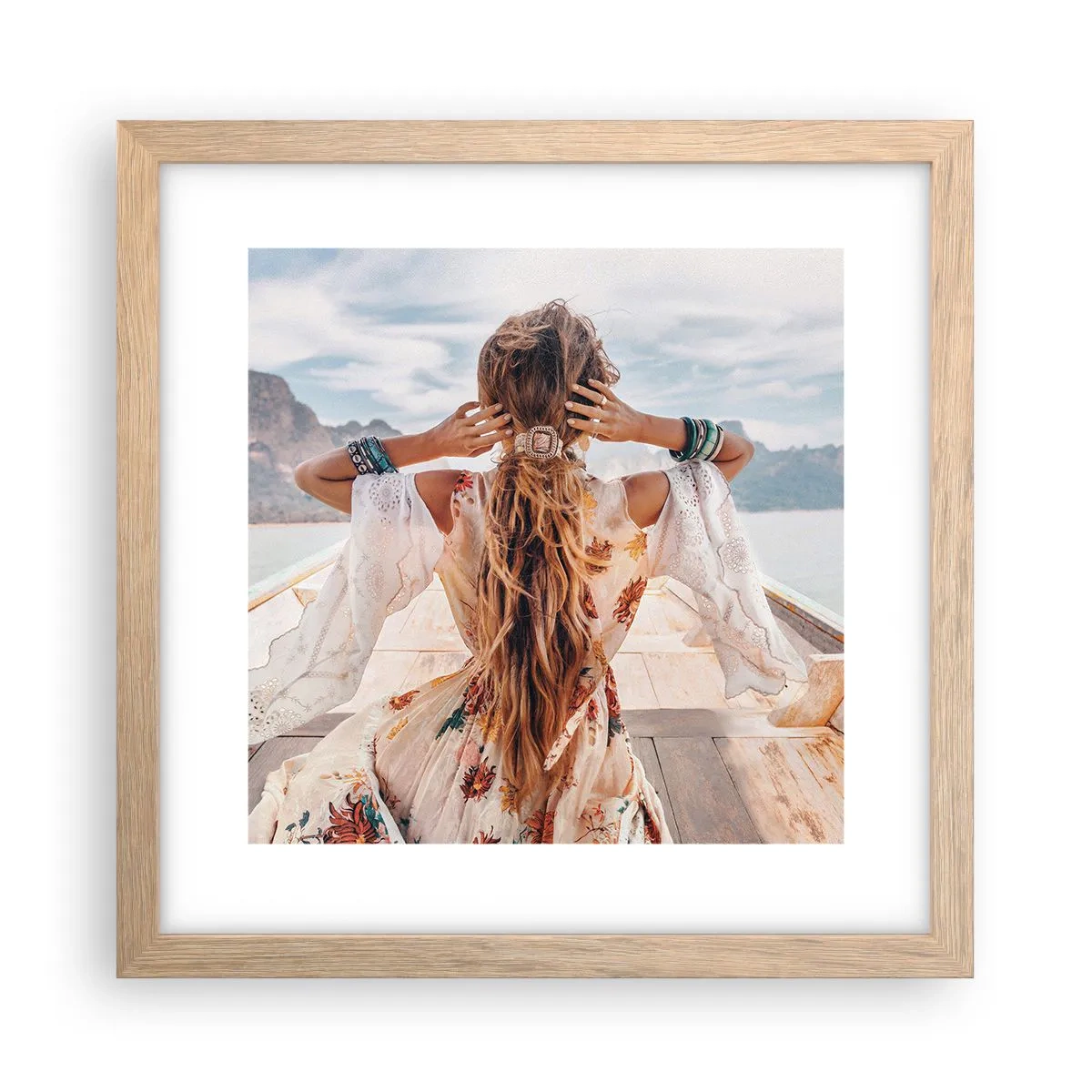 Póster en marco roble claro - Rumbo a la felicidad - 30x30 cm