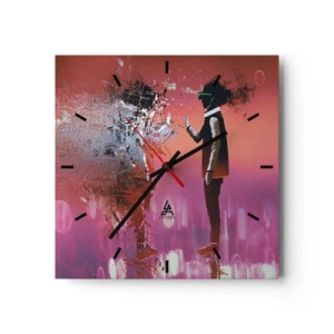 Reloj de pared - Reloj de vidrio - Una escena abstracta con una figura futurista y elementos dispersos. - 30x30cm - ¿Es posible mirar dentro de uno mismo? - Decoración de pared moderna para salón y dormitorio ARTTOR