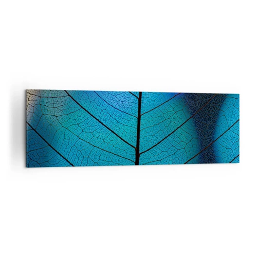 Cuadro sobre lienzo - Impresión de Imagen - Primer plano de una hoja azul con detalle de vena visible - 160x50cm - Construcción intrincada - Decoración de pared moderna para salón y dormitorio ARTTOR
