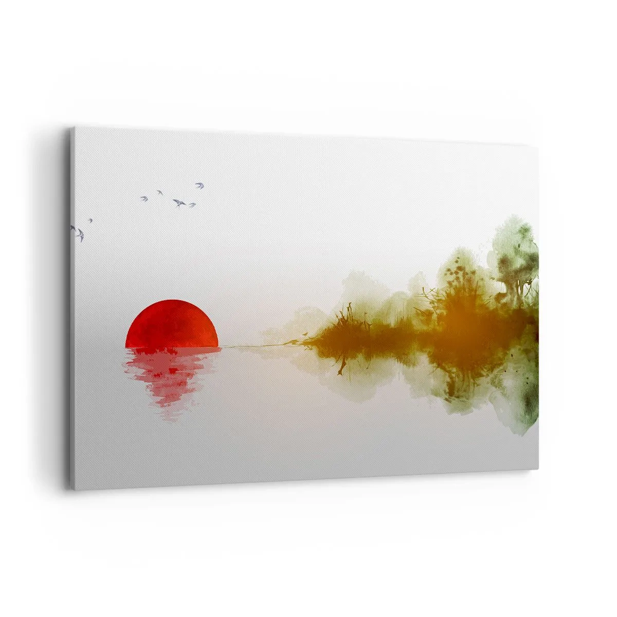 Cuadro sobre lienzo - Impresión de Imagen - Atardecer abstracto sobre un lago con reflejo - 100x70cm - Una promesa de paz - Decoración de pared moderna para salón y dormitorio ARTTOR