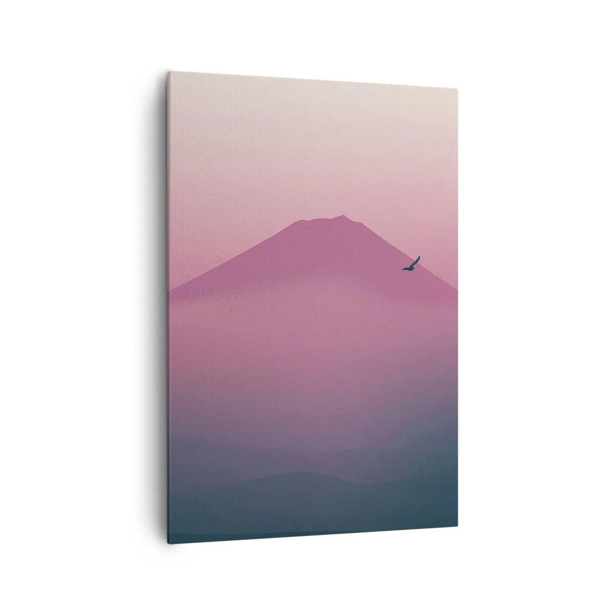 Cuadro sobre lienzo - Impresión de Imagen - Paisaje minimalista con montaña y pájaros al amanecer. - 70x100cm - Sobre las nubes - Decoración de pared moderna para salón y dormitorio ARTTOR