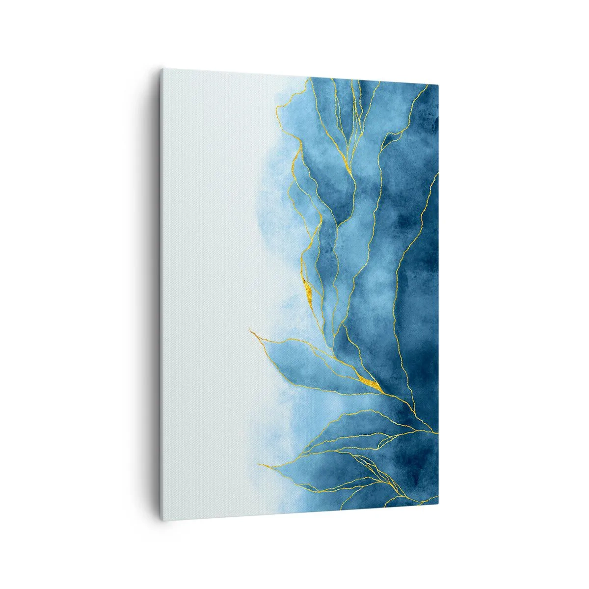 Cuadro sobre lienzo - Impresión de Imagen - Ondas abstractas en tonos azules con acentos dorados. - 70x100cm - Oro y azul - Decoración de pared moderna para salón y dormitorio ARTTOR