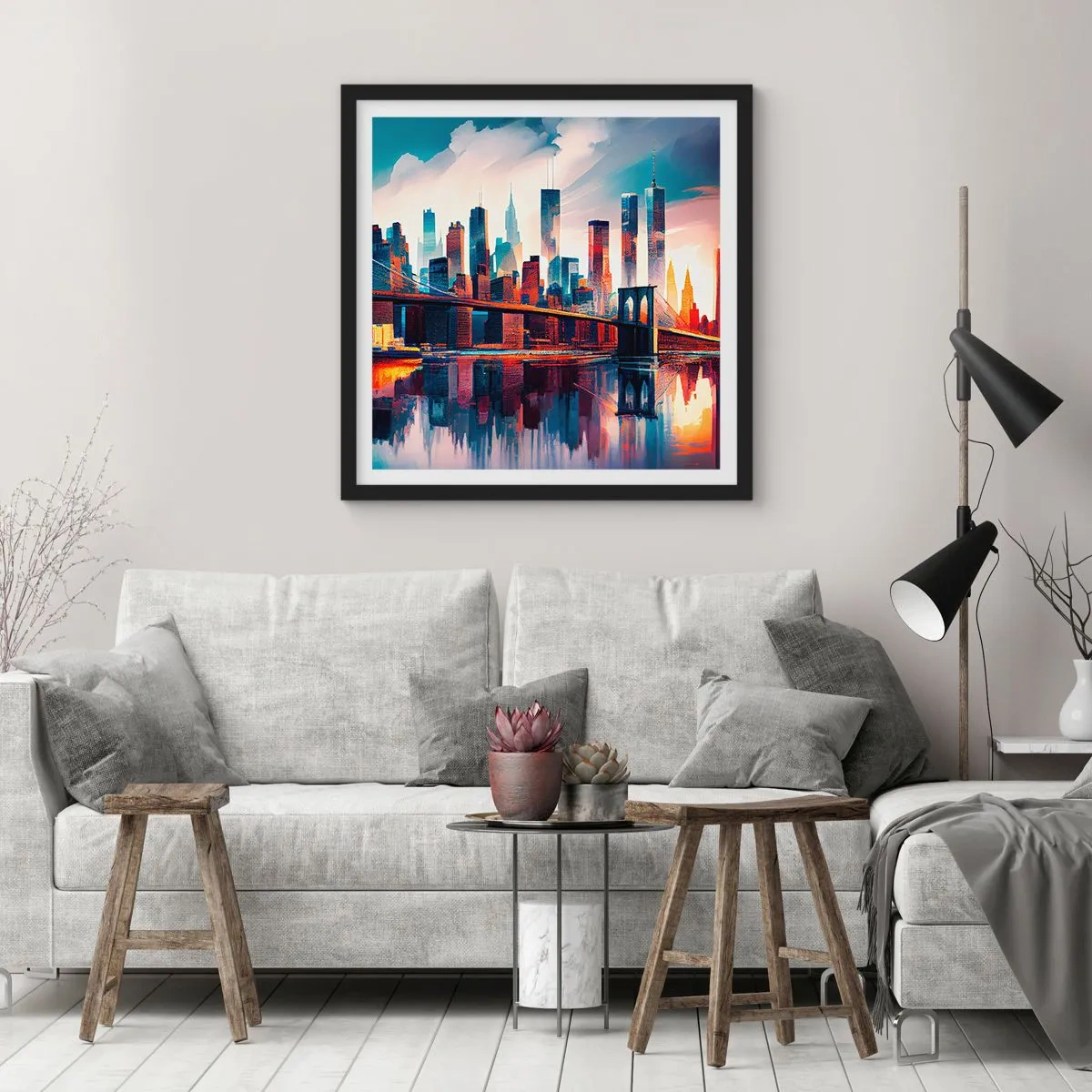 Póster en marco negro - Nueva York siempre luce - 30x30 cm