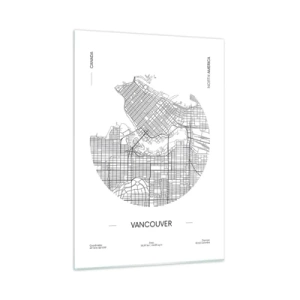 Cuadro sobre vidrio - Impresiones sobre Vidrio - Mapa callejero en blanco y negro de Vancouver - 50x70cm - Anatomía de Vancouver - Decoración de pared moderna para salón y dormitorio ARTTOR