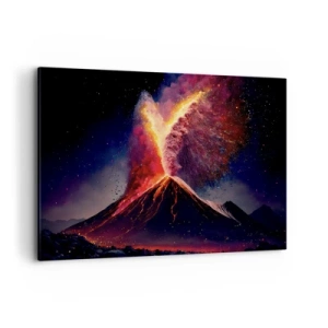 Cuadro sobre lienzo - Impresión de Imagen - Una erupción volcánica única por la noche con colores dinámicos. - 120x80cm - Belleza y horror - Decoración de pared moderna para salón y dormitorio ARTTOR