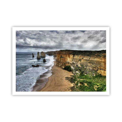 Póster - Costa de acantilados con playa y formaciones rocosas - 100x70cm - Belleza en bruto - Decoración de pared moderna para salón y dormitorio ARTTOR