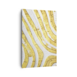 Cuadro sobre lienzo - Impresión de Imagen - Líneas abstractas doradas y blancas en una textura 3D - 80x120cm - Una composición en blanco y oro - Decoración de pared moderna para salón y dormitorio ARTTOR