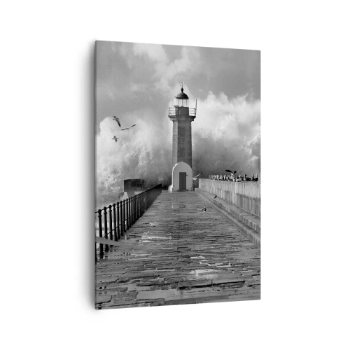 Cuadro sobre lienzo - Impresión de Imagen - Un faro rodeado de olas durante una tormenta. - 70x100cm - Audaz - Decoración de pared moderna para salón y dormitorio ARTTOR