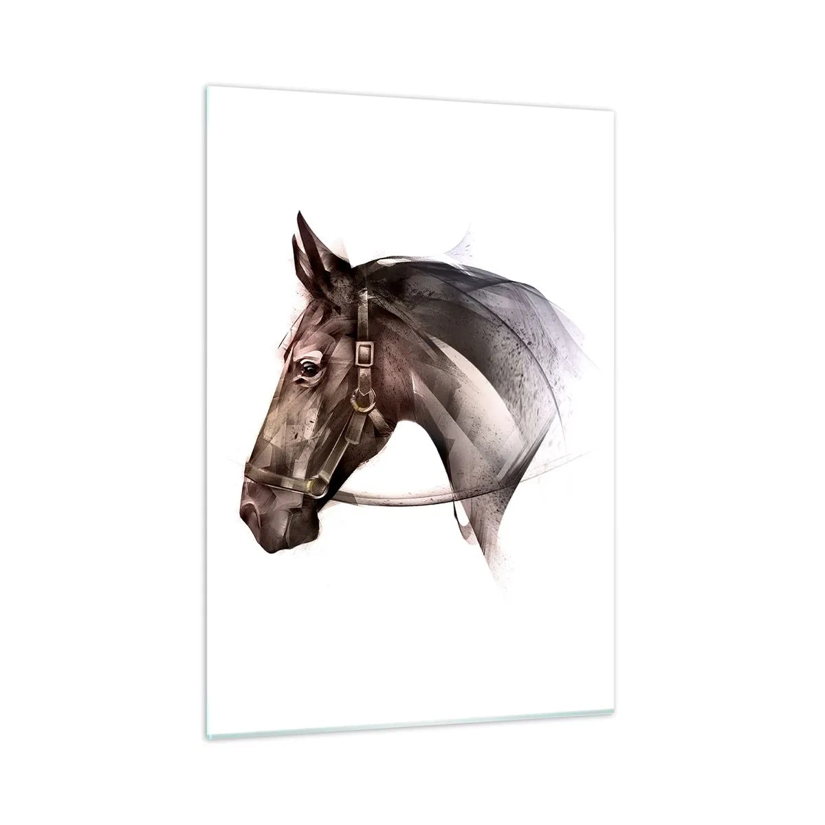 Cuadro sobre vidrio - Impresiones sobre Vidrio - Retrato de caballo en estilo artístico sobre fondo blanco. - 50x70cm - Elegancia - Decoración de pared moderna para salón y dormitorio ARTTOR