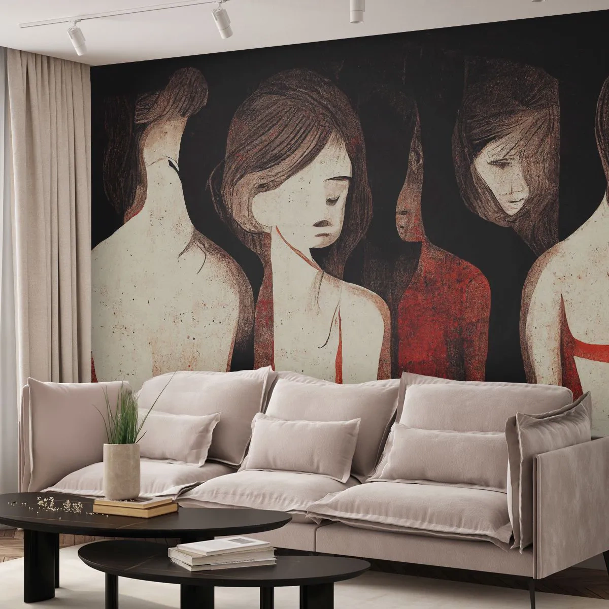 Fotomural Premium Sand - Madonnas de la oscuridad - Mujer, Pedazo, Tristeza - 350x256 cm