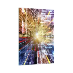 Cuadro sobre vidrio - Impresiones sobre Vidrio - Luces dinámicas en un pasillo futurista - 80x120cm - Un pasillo luminoso - Decoración de pared moderna para salón y dormitorio ARTTOR