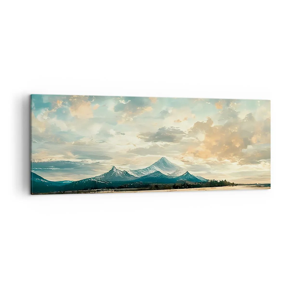 Cuadro sobre lienzo - Impresión de Imagen - Un paisaje pintoresco con una montaña y un lago tranquilo. - 140x50cm - Bajo la protección del cielo - Decoración de pared moderna para salón y dormitorio ARTTOR