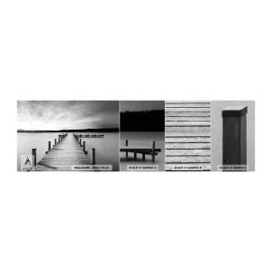 Muestra de fotomural Premium Sand - En el lago de la paz - Paisaje, Lago, Puente de madera - 100x30 cm