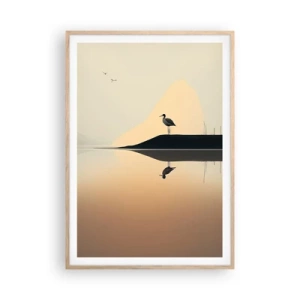 Póster en marco roble claro - Un caballero en el lago - 70x100 cm