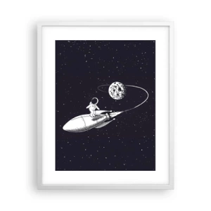 Póster en marco blanco - Surfista espacial - 40x50 cm