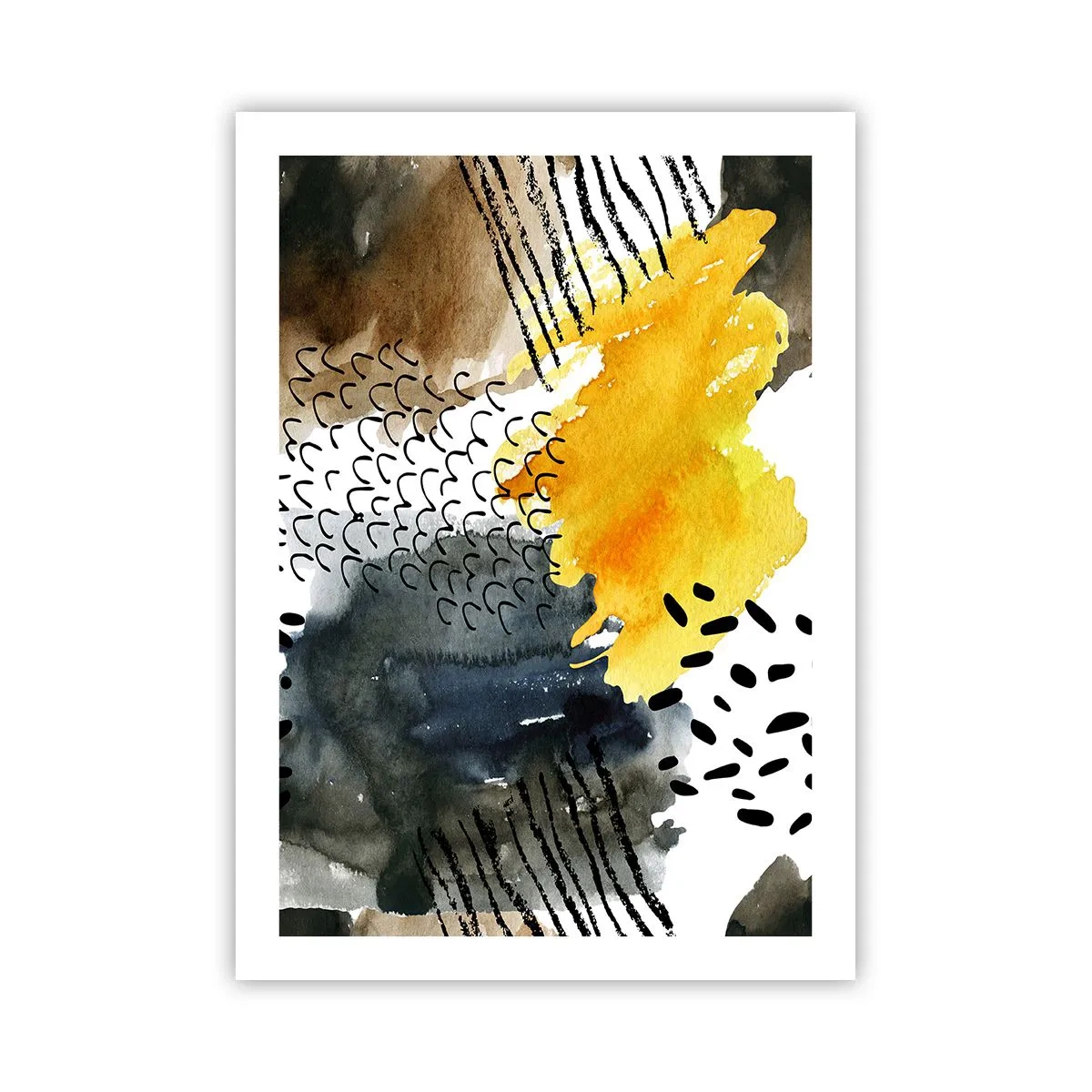 Póster - Composición abstracta en tonos amarillo y negro. - 50x70cm - Reunión de los elementos - Decoración de pared moderna para salón y dormitorio ARTTOR