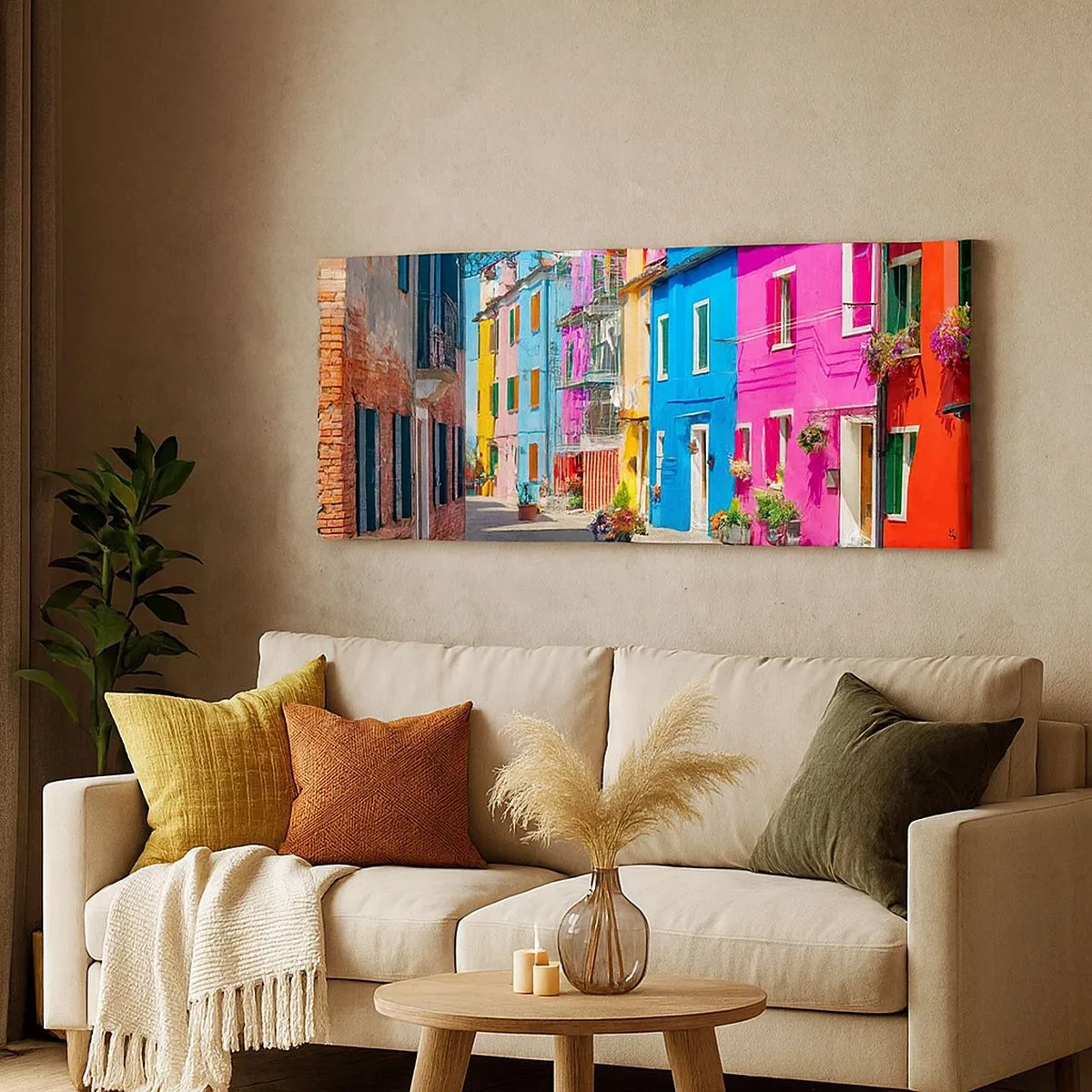 Cuadro sobre lienzo - Impresión de Imagen - Pueblo colorido - 100x40 cm