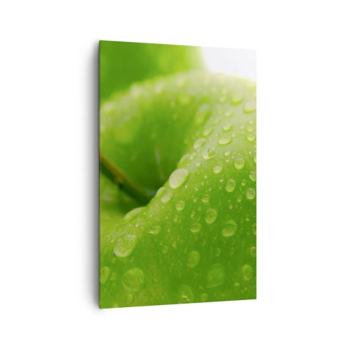 Cuadro sobre lienzo - Impresión de Imagen - Primer plano de una manzana verde con gotas de agua. - 80x120cm - Frescor verde - Decoración de pared moderna para salón y dormitorio ARTTOR