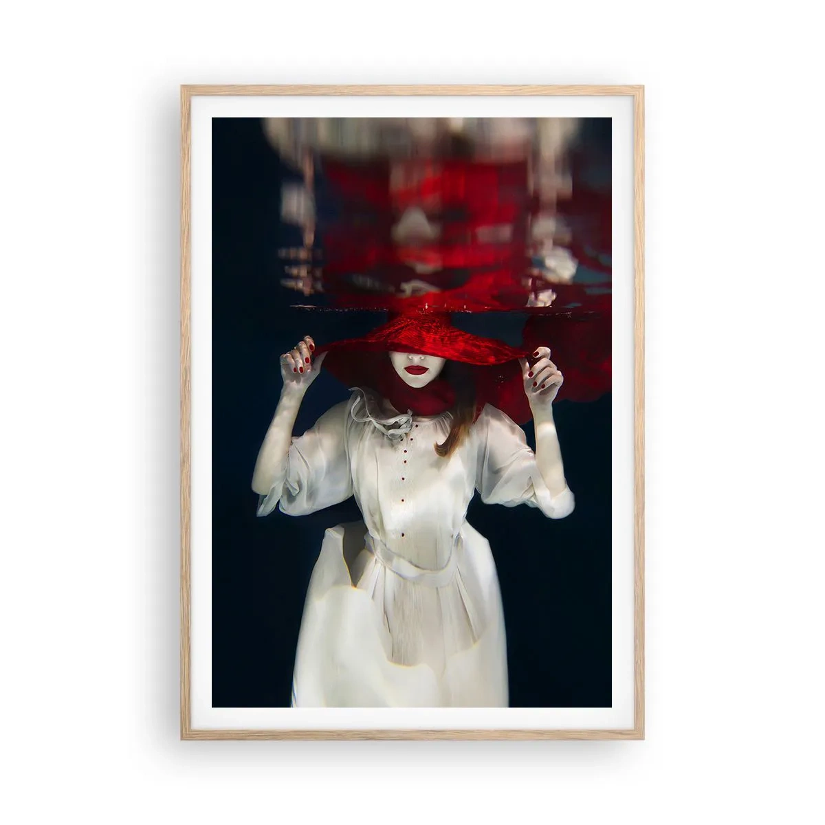 Póster en marco roble claro - Blanco y rojo - 70x100 cm