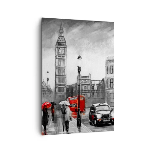 Cuadro sobre lienzo - Impresión de Imagen - Una escena de Londres en blanco y negro con acentos rojos. - 70x100cm - No tan gris como la pintan - Decoración de pared moderna para salón y dormitorio ARTTOR