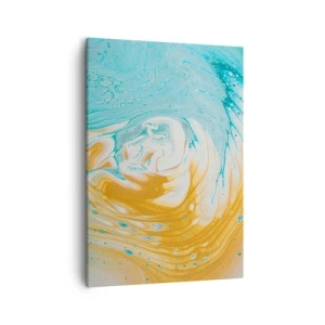Cuadro sobre lienzo - Impresión de Imagen - Ondas abstractas en tonos azules y dorados sobre lienzo. - 50x70cm - Remolino pastel - Decoración de pared moderna para salón y dormitorio ARTTOR
