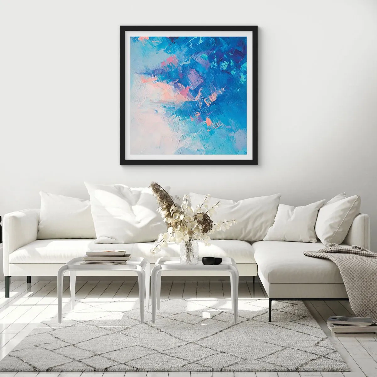 Póster en marco negro - Abstracción invernal - 50x50 cm