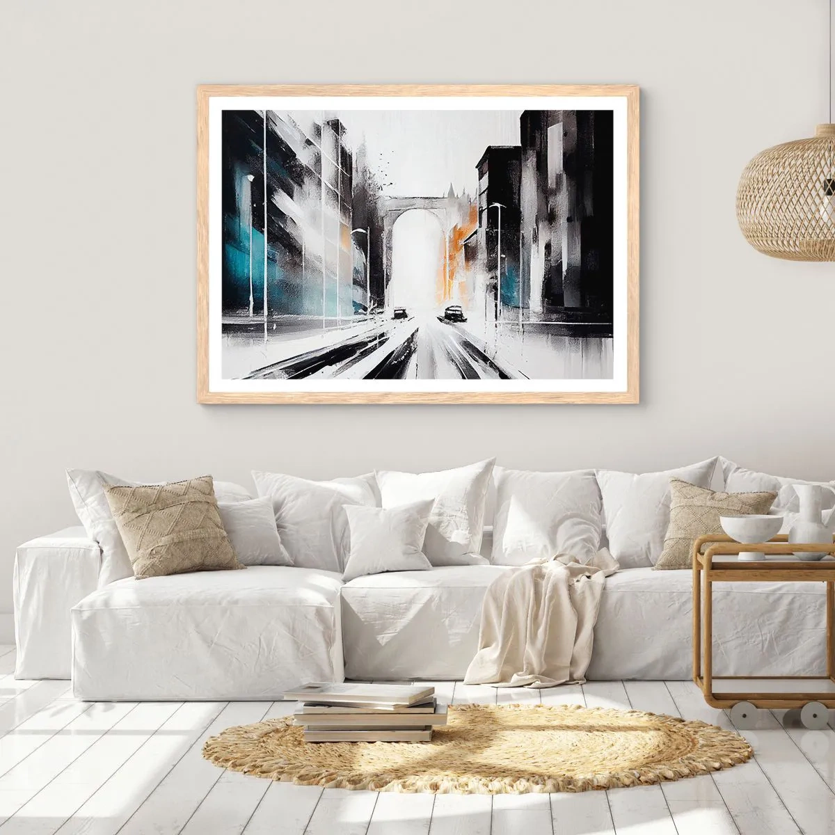 Póster en marco roble claro - Estudio de la ciudad: arquitectura y movimiento - 40x30 cm