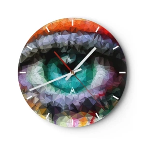 Reloj de pared - Reloj de vidrio - Gráfico de ojo abstracto en un estilo geométrico multicolor - 30x30cm - El brillo cristalino de los ojos - Decoración de pared moderna para salón, cocina y dormitorio ARTTOR