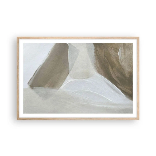 Póster en marco roble claro - Ola de blanco - 91x61 cm