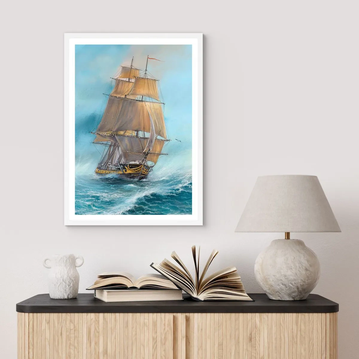 Póster en marco blanco - Surcando las olas - 50x70 cm