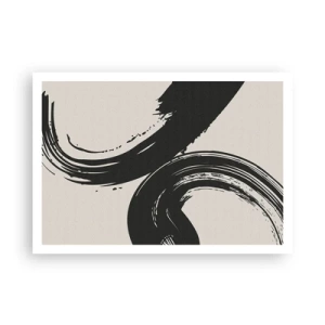 Póster - Pinceladas dinámicas en negro sobre un fondo claro - 100x70cm - Barrido y circular - Decoración de pared moderna para salón y dormitorio ARTTOR