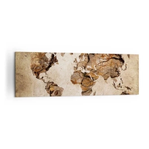 Cuadro sobre lienzo - Impresión de Imagen - Un mapa del mundo en estilo rústico de madera. - 160x50cm - El descubrimiento del mundo - Decoración de pared moderna para salón y dormitorio ARTTOR