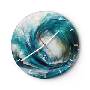 Reloj de pared - Reloj de vidrio - Una ola de mar dinámica que se arremolina en colores turquesa. - 30x30cm - Portal marino - Decoración de pared moderna para salón, cocina y dormitorio ARTTOR