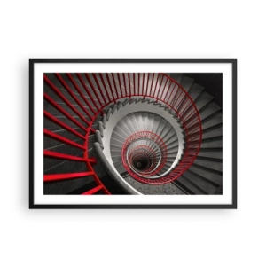 Póster en marco negro - Escalera de caracol con pasamanos rojos en perspectiva dinámica. - 70x50cm - Juegos arquitectónicos - Decoración de pared moderna para salón y dormitorio ARTTOR