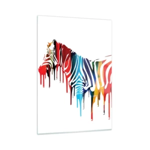 Cuadro sobre vidrio - Impresiones sobre Vidrio - Una cebra colorida en forma abstracta con un efecto de pintura goteando. - 50x70cm - No solo blanco y negro - Decoración de pared moderna para salón y dormitorio ARTTOR
