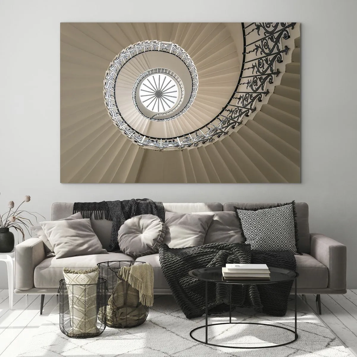 Cuadro sobre vidrio - Impresiones sobre Vidrio - Una vista de una escalera de caracol que se asemeja a una concha. - 120x80cm - En el interior de una concha - Decoración de pared moderna para salón y dormitorio ARTTOR