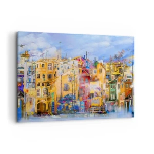 Cuadro sobre lienzo - Impresión de Imagen - Edificios urbanos coloridos de estilo artístico - 120x80cm - Estamos juntos - Decoración de pared moderna para salón y dormitorio ARTTOR