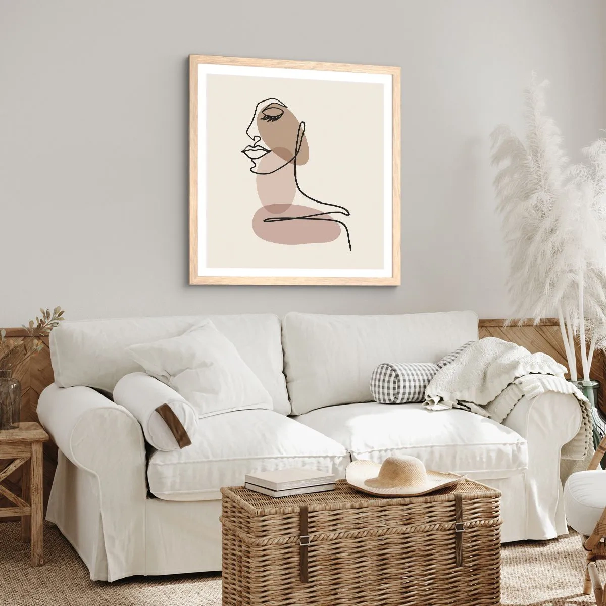 Póster en marco roble claro - Una línea de hermosura - 50x50 cm