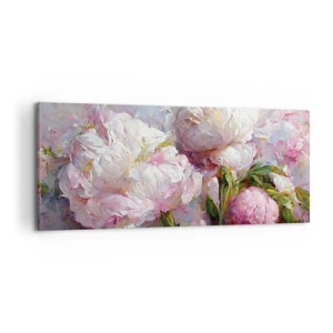 Cuadro sobre lienzo - Impresión de Imagen - Flores de peonía románticas en colores pastel. - 120x50cm - Un ramo rebosante de vida - Decoración de pared moderna para salón y dormitorio ARTTOR