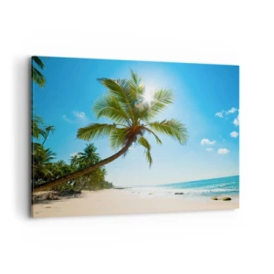 Cuadro sobre lienzo - Impresión de Imagen - Una playa con palmeras en un paisaje tropical. - 100x70cm - Mi lugar privado - Decoración de pared moderna para salón y dormitorio ARTTOR