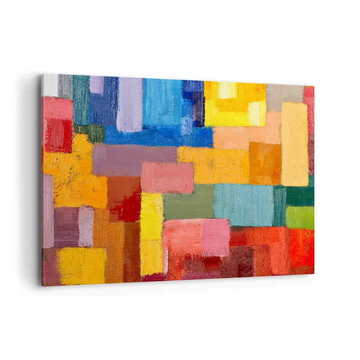 Cuadro sobre lienzo - Impresión de Imagen - Rectángulos abstractos coloridos en diferentes tonos. - 120x80cm - Cada una diferente, todas coloridas - Decoración de pared moderna para salón y dormitorio ARTTOR