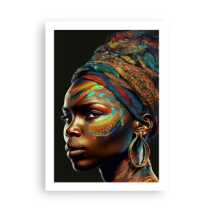 Póster - Retrato de una mujer con una bufanda colorida y maquillaje étnico. - 50x70cm - Reina africana - Decoración de pared moderna para salón y dormitorio ARTTOR