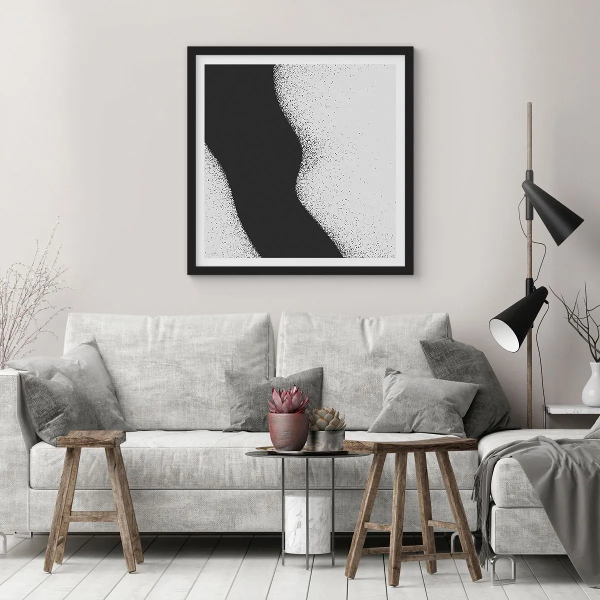 Póster en marco negro - Equilibrio suave - 30x30 cm
