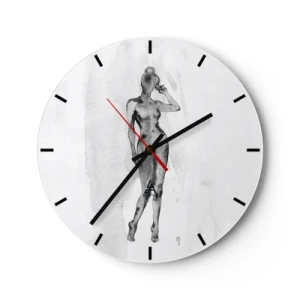 Reloj de pared - Reloj de vidrio - Silueta de una mujer en estilo acuarela sobre un fondo blanco - 30x30cm - Un estudio sobre el ideal de feminidad - Decoración de pared moderna para salón, cocina y dormitorio ARTTOR