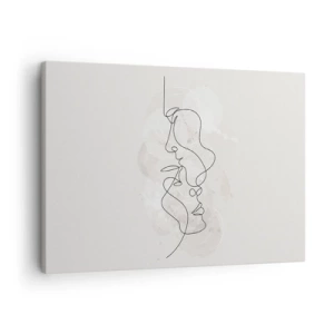 Cuadro sobre lienzo - Impresión de Imagen - Esquema abstracto de dos caras sobre un fondo claro - 70x50cm - En un abrazo - Decoración de pared moderna para salón y dormitorio ARTTOR